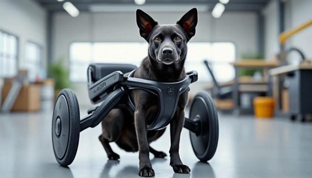 mercedes-benz conçoit un fauteuil roulant personnalisé pour une chienne paralysée, offrant mobilité et confort après son accident.