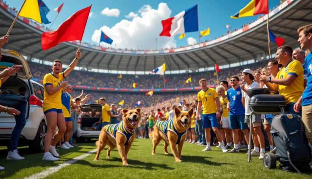 plongez au cœur d'un match de football unique entre la colombie et la france, où chiens renifleurs, tailgate festif et buvettes géantes créent une ambiance exceptionnelle et inoubliable.