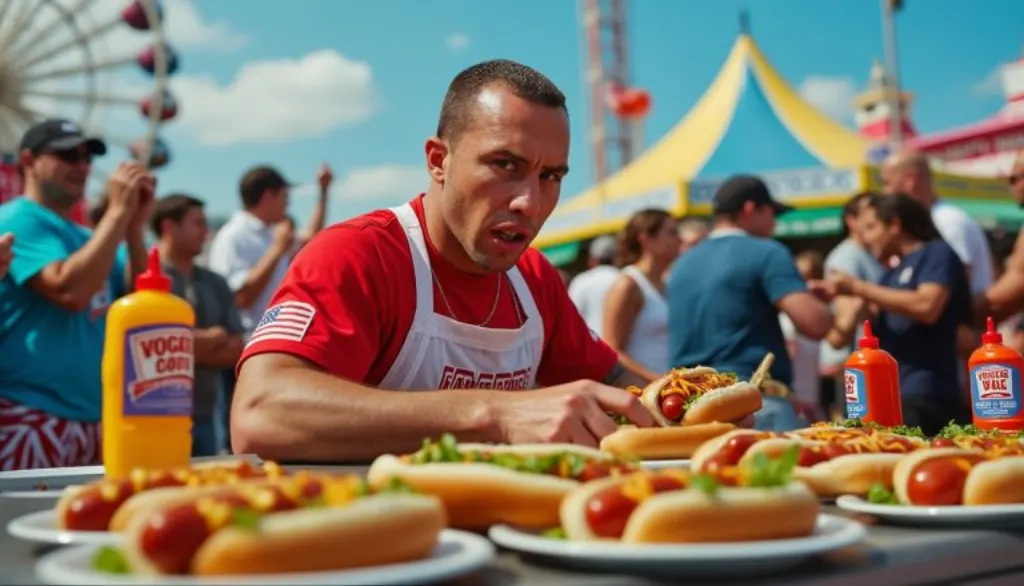 joey chestnut établit un nouveau record impressionnant en mangeant 66 hot-dogs en 10 minutes lors du concours annuel à coney island.